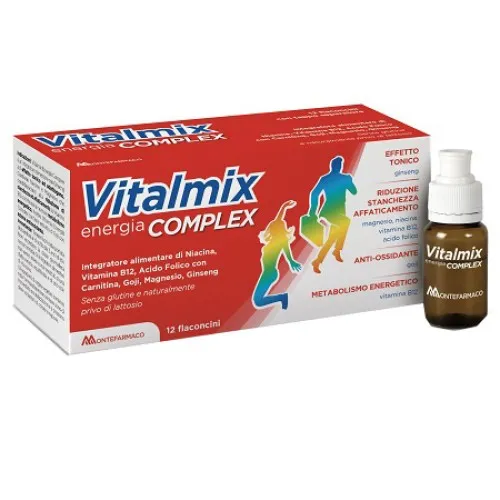Vitalmix energia Complex - Integratore alimentare per la riduzione di stanchezza ed affaticamento - Formato 12 flaconcini da 10 ml