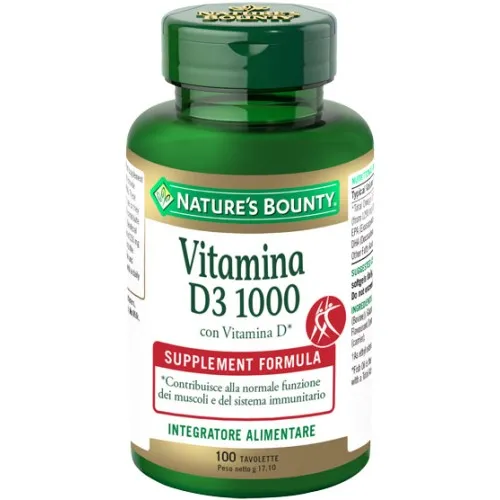 Vitamina  D3 1000 - Integratore alimentare per il normale funzionamenteo dei muscoli e del sistema immunitario - Formato 100 tavolette