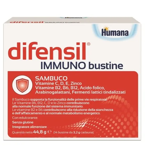 Humana Difensil Immuno - Integratore alimentare  per il sistema immunitario - Formato 14 bustine
