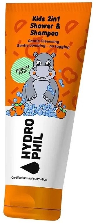 Gel 2 in 1 per doccia e capelli per bambini al profumo di pesca "Ippopotamo"