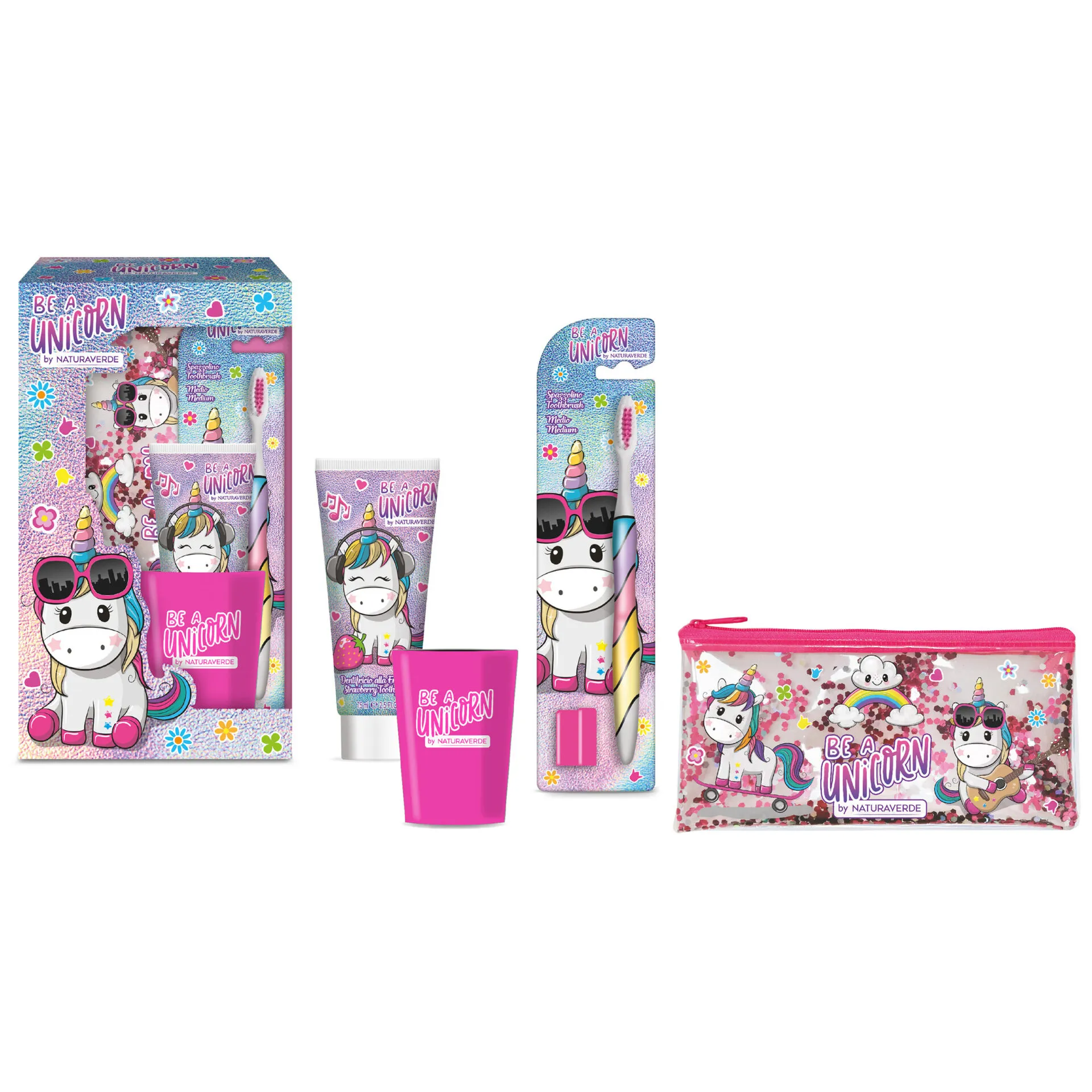 SODICO BIMBI UNICORN CONFEZIONE ORAL CARE SPAZZOLINO+DENTIFRICIO 75 ML+BICCHIERE +POCHETTE