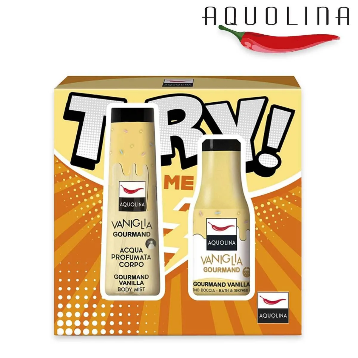 AQUOLINA TRY ME!VANIGLIA SET REGALO ACQUA PROFUMATA 150 ML+BAGNOSCHIUMA 125 ML