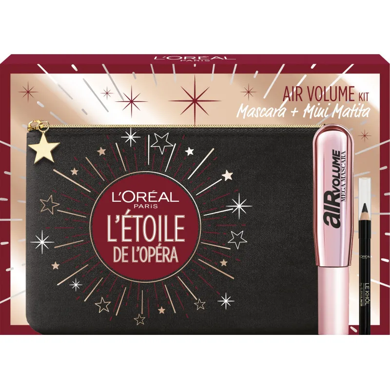 L'OREAL PARIS SET REGALO MASCARA AIR VOLUME MEGA BLACK+MATITA OCCHI BLACK MINI+POCHETTE