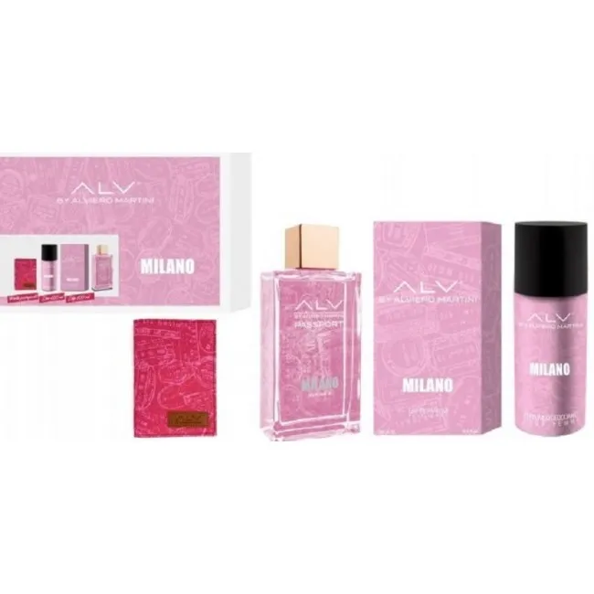 ALVIERO MARTINI MILANO SET REGALO EAU DE PARFUM 100 ML+DEODORANTE 150 ML+PORTA PASSAPORTO