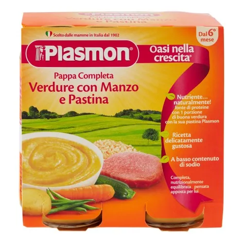 PLASMON OMOGENEIZZATO PAPPE MANZO VERDURA PASTINA 190 G X 2PEZZI