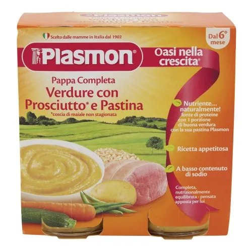 PLASMON OMOGENEIZZATO PAPPE PROSCIUTTO VERDURA PASTINA 190 GX 2 PEZZI