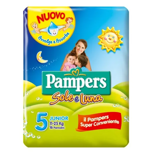 PANNOLINO PER BAMBINO PAMPERS SOLE & LUNA FLASH JUNIOR 16 PEZZI