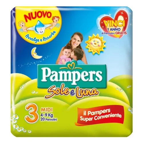 PANNOLINO PER BAMBINO PAMPERS SOLE & LUNA MIDI 20 PEZZI