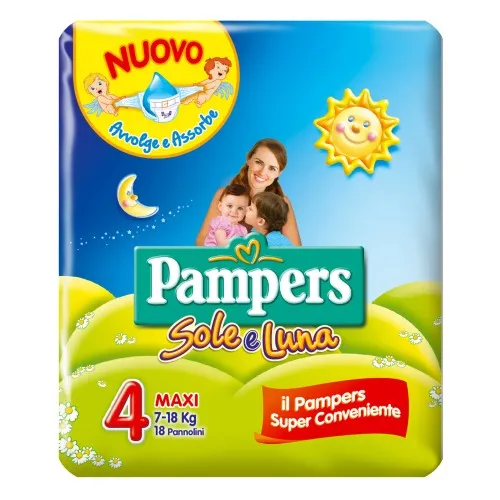 PANNOLINO PER BAMBINO PAMPERS SOLE & LUNA MAXI 18 PEZZI