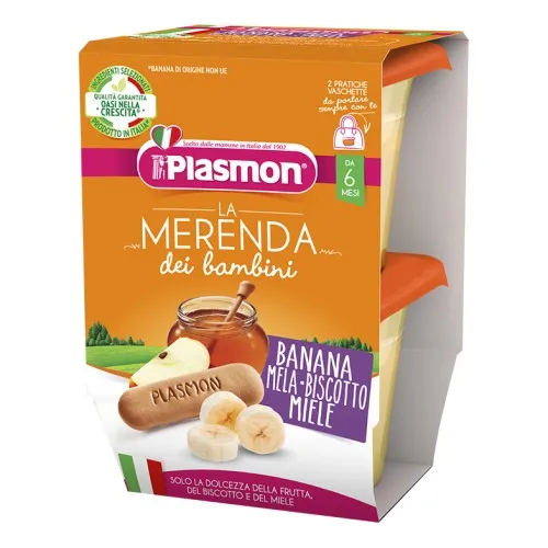 PLASMON LA MERENDA DEI BAMBINI MERENDE BANANA MELA BISCOTTOMIELE ASETTICO 2 X 120 G