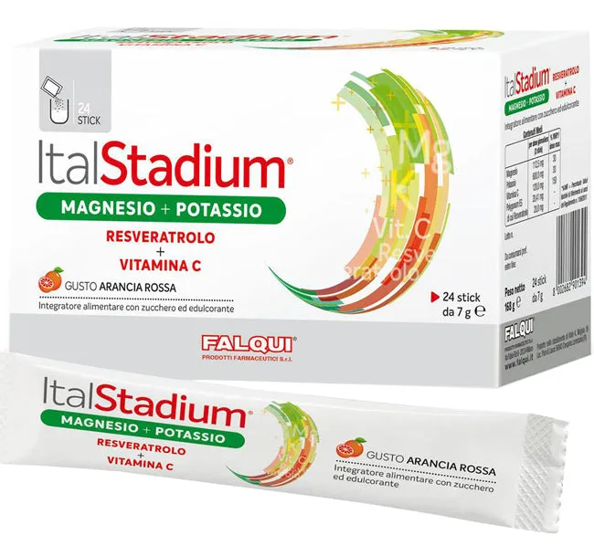 ITALSTADIUM MAGNESIO POTASSIO RESVERATOLO VITAMINA C ARANCIA ROSSA 24 STICK