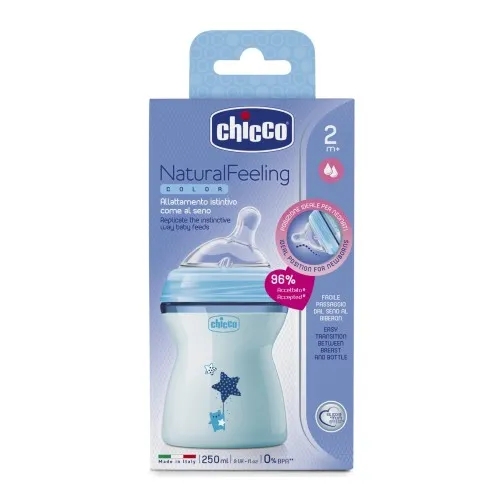 CHICCO BIBERON NATFEEL 2M+ BOY 250 ML