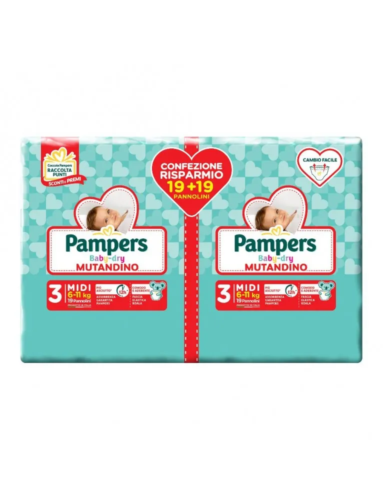 Pampers Baby-Dry Mutandino Taglia 3 Midi (6kg-11kg) 38 pezzi