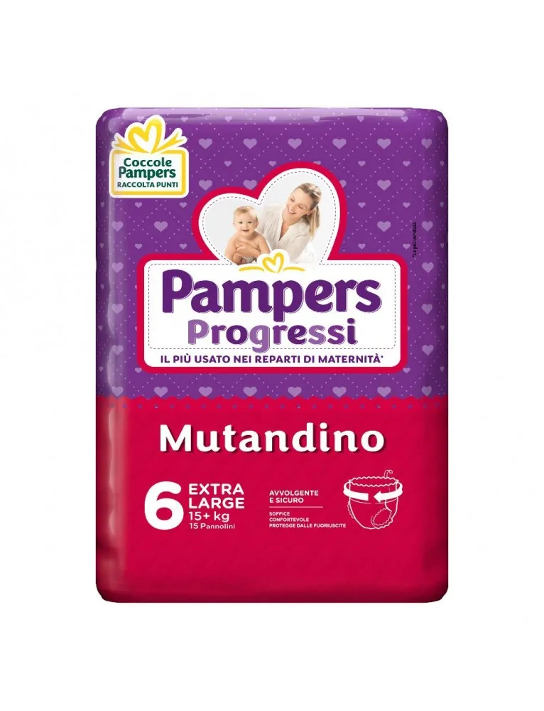Pampers Progressi Mutandino Taglia 6 XL (+15Kg) 15 Pezzi