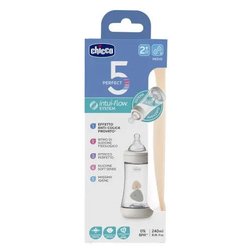 CHICCO BIBERON PERFECT 5 UNISEX 240 ML IN SILICONE 2 FORI