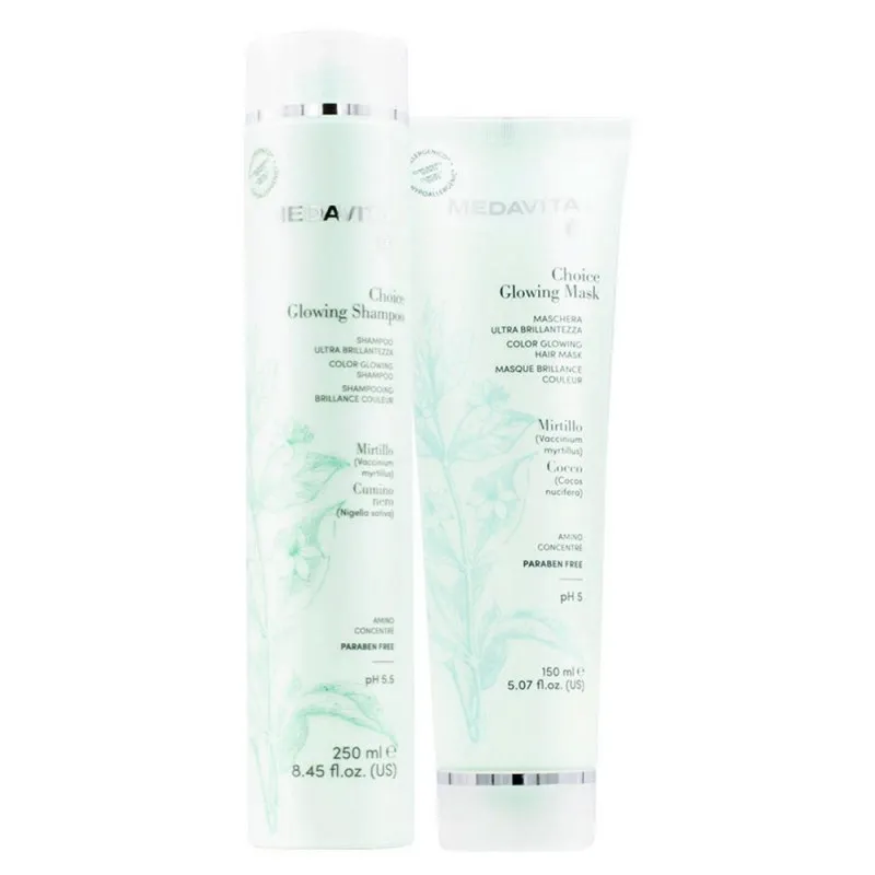 Medavita Choice Glowing Shampoo + Mask 250+150ml - kit super-brillattezza tutti tipi di capelli