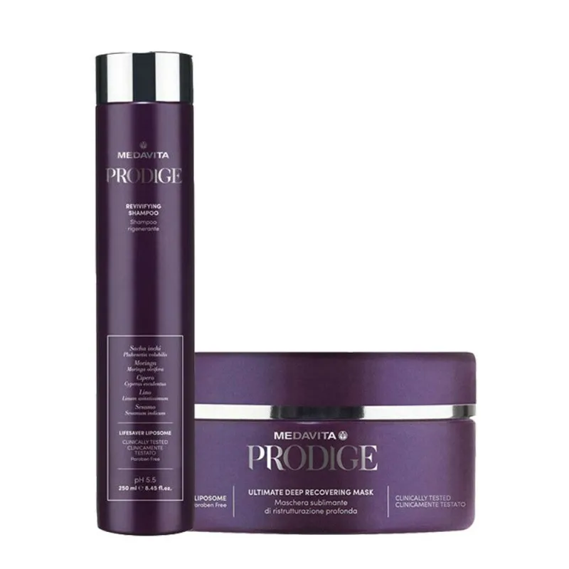 Medavita Prodige Revivifying Shampoo+Ultimate Deep Recovering Mask 250+250ml - kit ristrutturante fibra capillare danneggiata