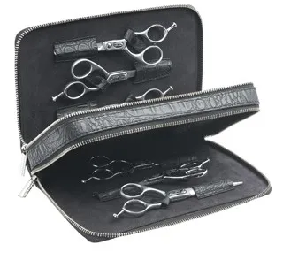 Sibel Wallet 6 Pochette per 6 Forbici e Attrezzature Varie Nero con Motivo Coccodrillo