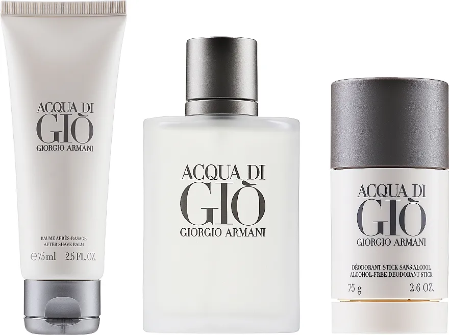 ARMANI ACQUA DI GIO'HOMME SET REGALO EAU DE TOILETTE SPRAY 100 ML+DEO STICK 75 GR.+AFTER SHAVE BALM 75 ML