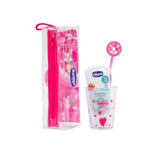 Chicco Set Igiene Orale Girl  36 mesi+ - Spazzolino, Dentifricio, Bicchiere e Astuccio