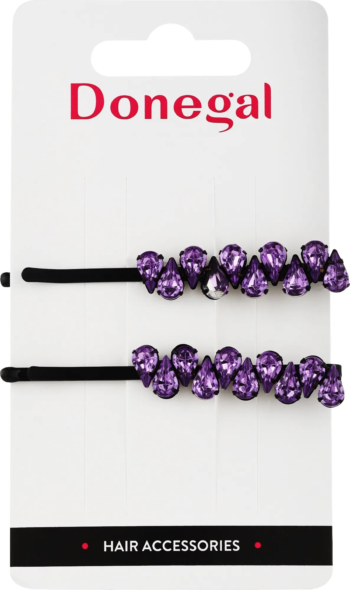Fermagli invisibili per capelli FA-5693+1, neri con pietre viola a forma di goccia