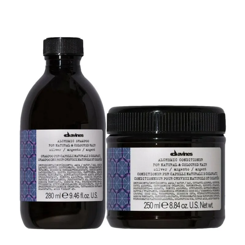 Davines Alchemic Argento Shampoo+Conditioner 280+250ml - kit riflessante idratante capelli biondo platino