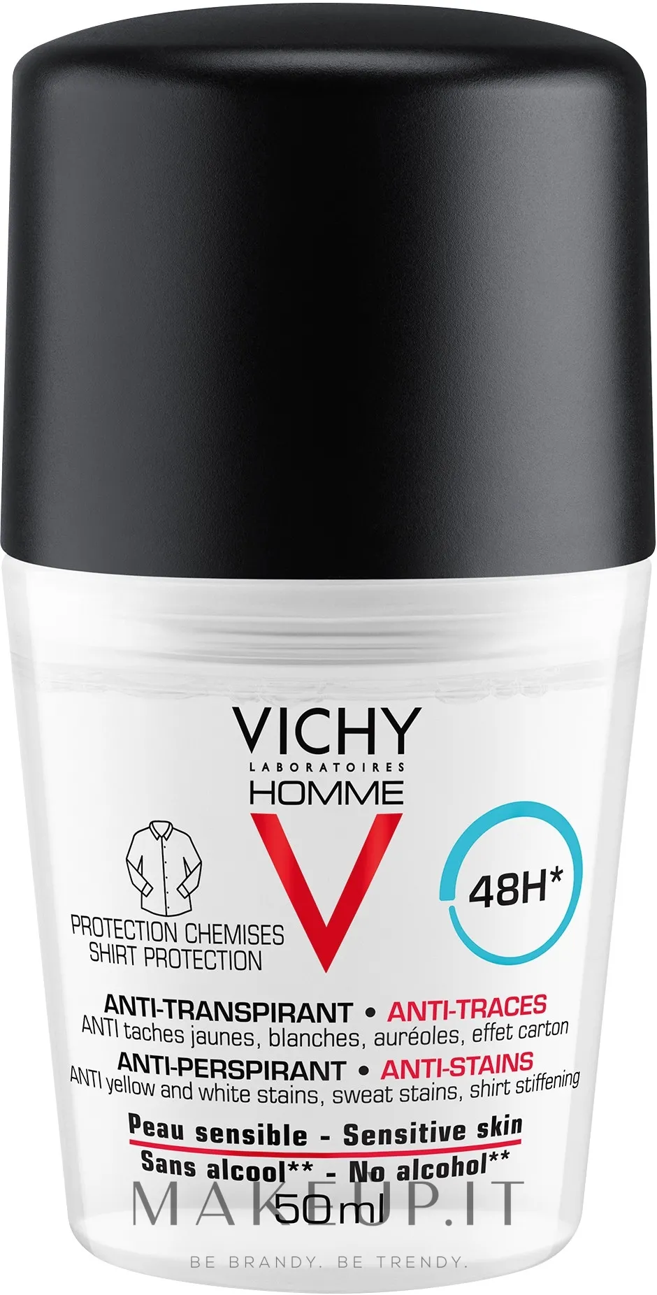 Deodorante antitraspirante contro le macchie bianche e gialle sui vestiti 48h, per uomo