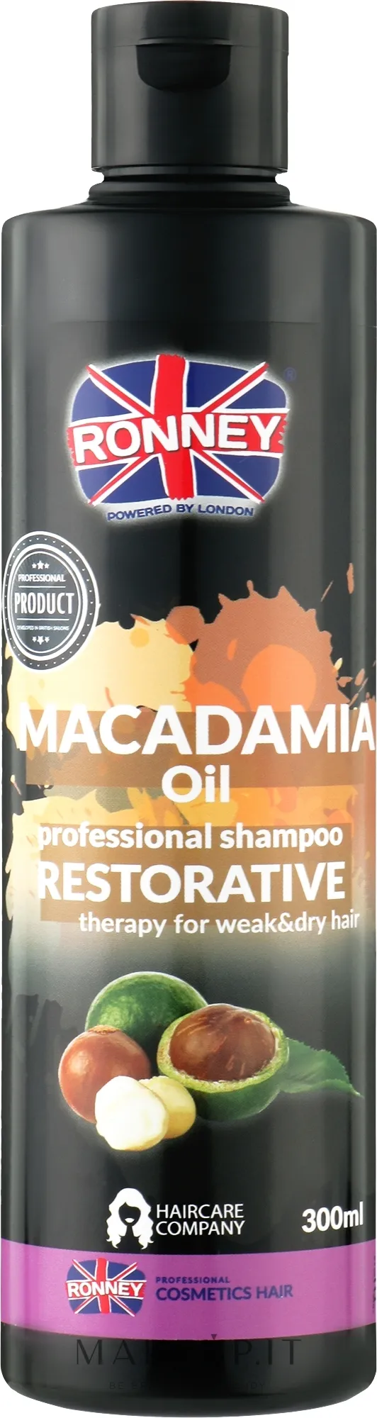 Shampoo rigenerante per capelli secchi e danneggiati con olio di macadamia