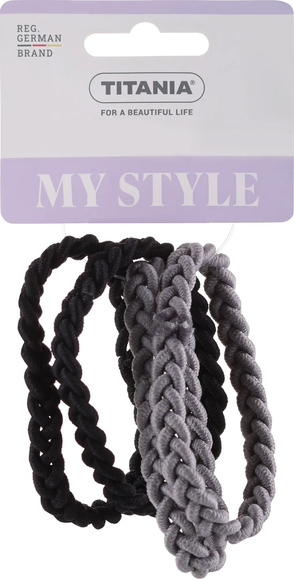 Elastici per capelli, intrecciati, 4,5 cm, 4 pezzi, neri e grigi