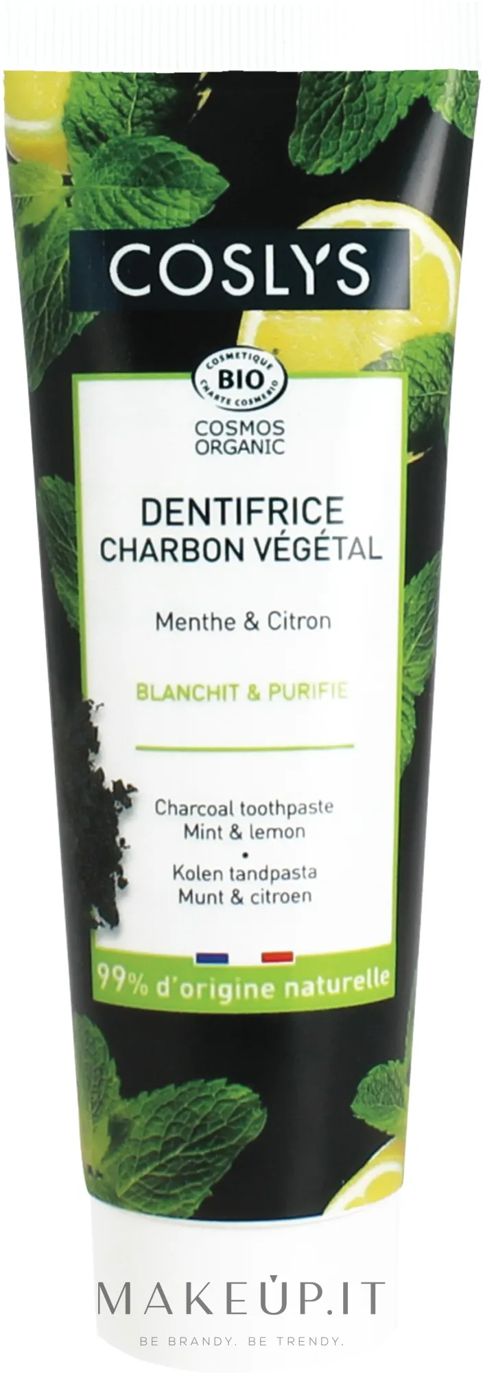 Dentifricio al carbone con menta e limone