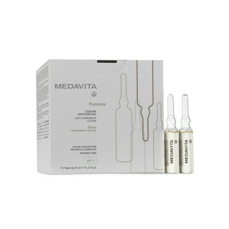 Medavita Puroxine Lozione Antiforfora 12x6ml - trattamento in fiale antiforfora per tutti i tipi di forfora