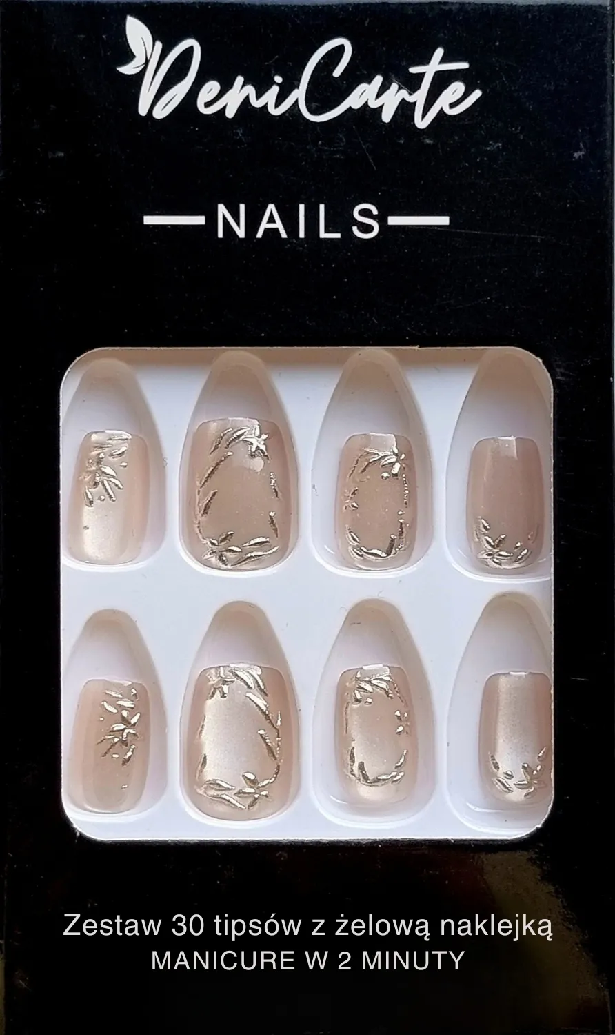 Unghie finte, a mandorla, accenti metallici, 30 pezzi.