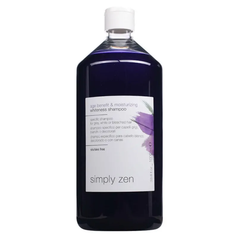 Simply Zen Age Benefit & Moisturizing Whiteness Shampoo 1000ml - shampoo anti-giallo capelli biondi grigi e decolorati