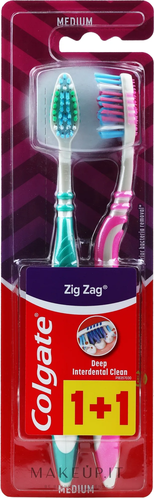 Spazzolino da denti "Zigzag Plus" medio, rosa + verde