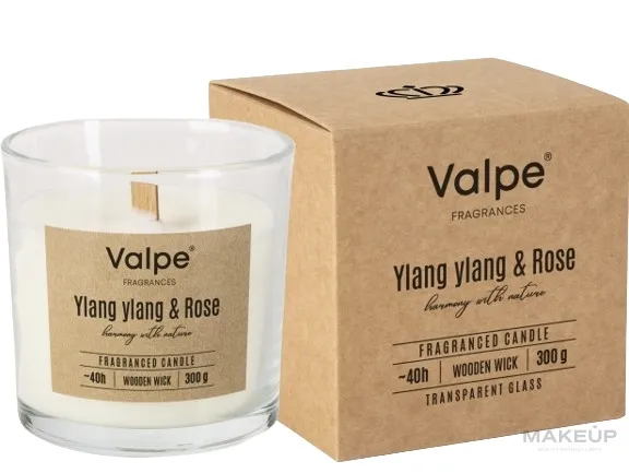 Candela profumata con stoppino in legno, in vetro Ylang-ylang e rosa