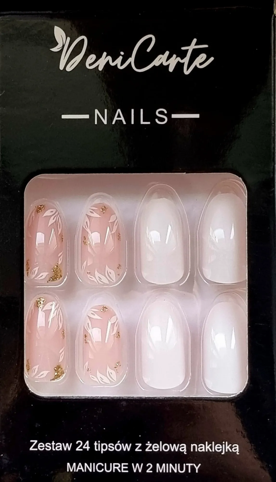 Unghie finte, ovali con fiori bianchi, 24 pezzi