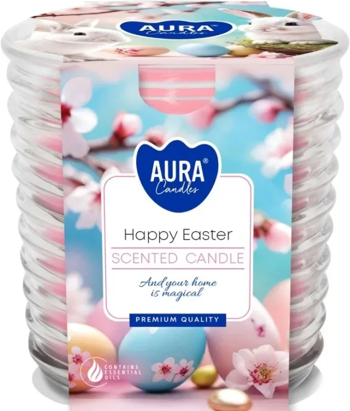 Candela profumata in vetro scanalato "Buona Pasqua"