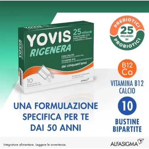 Yovis rigenera 10 buste - Integratore di fermenti lattici, calcio e vitamina b12 per soggetti oltre 50 anni