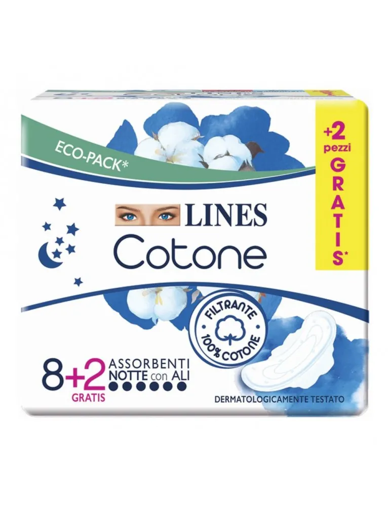 Lines Cotone Bio Ultra Notte 8+2 Pezzi