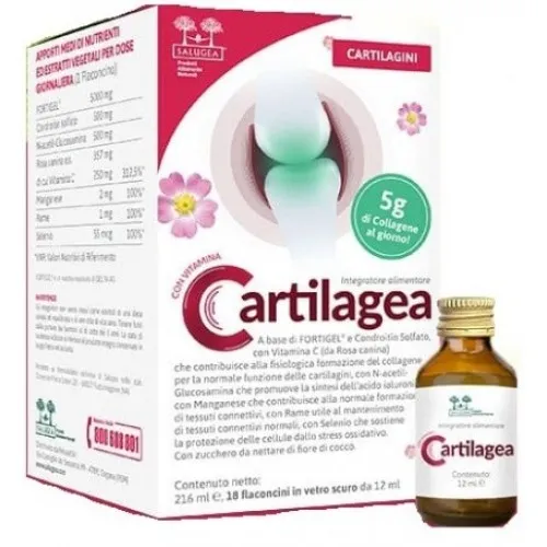 Salugea Cartilagea - Integratore alimentare per supportare il benessere e la funzionalità articolare - Astuccio 18 flaconcini da 12 ml.