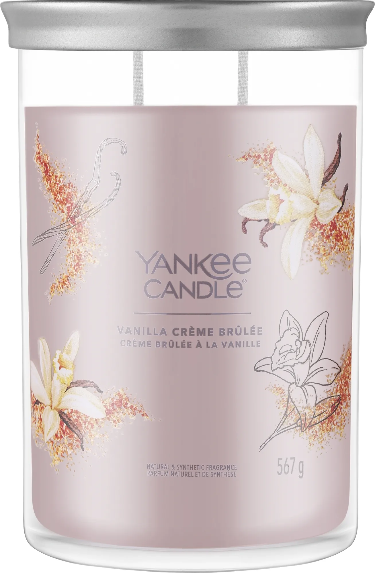 Candela profumata in bicchiere "Vanilla Creme Brulee", 2 stoppini